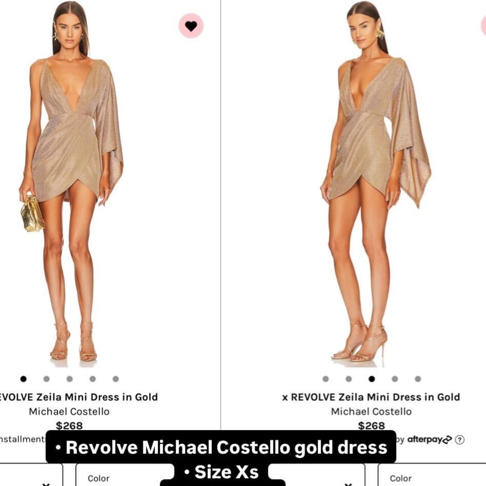 x Revolve Zeila Mini Dress in Gold Michael Costello one shoulder dress Size XS